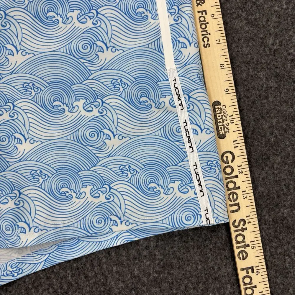 Tucann Swim Trunks Mens Size XL Blue Print Wave Swim Shorts Lined Zip Pocket